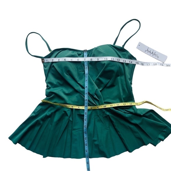 Nicole Miller swimsuit bandeau peplum cross front tankini bikini green size L - Picture 13 of 16